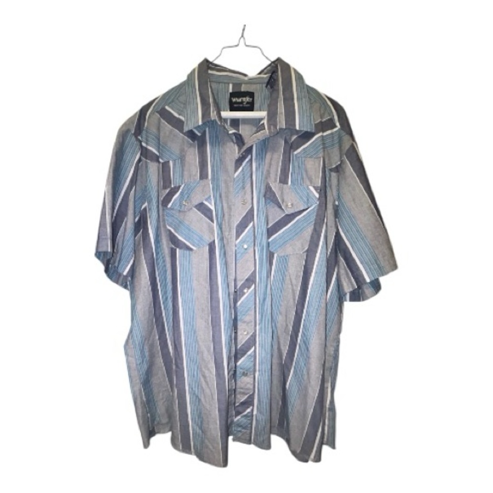 Xl Wrangler Blue and Gray Striped Men's Shirt pearl snap buttons